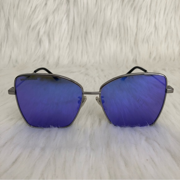 Balenciaga Trim Square Sunglasses in Ruthenium Blue Silver Oversized Sun Glasses - Picture 5 of 9